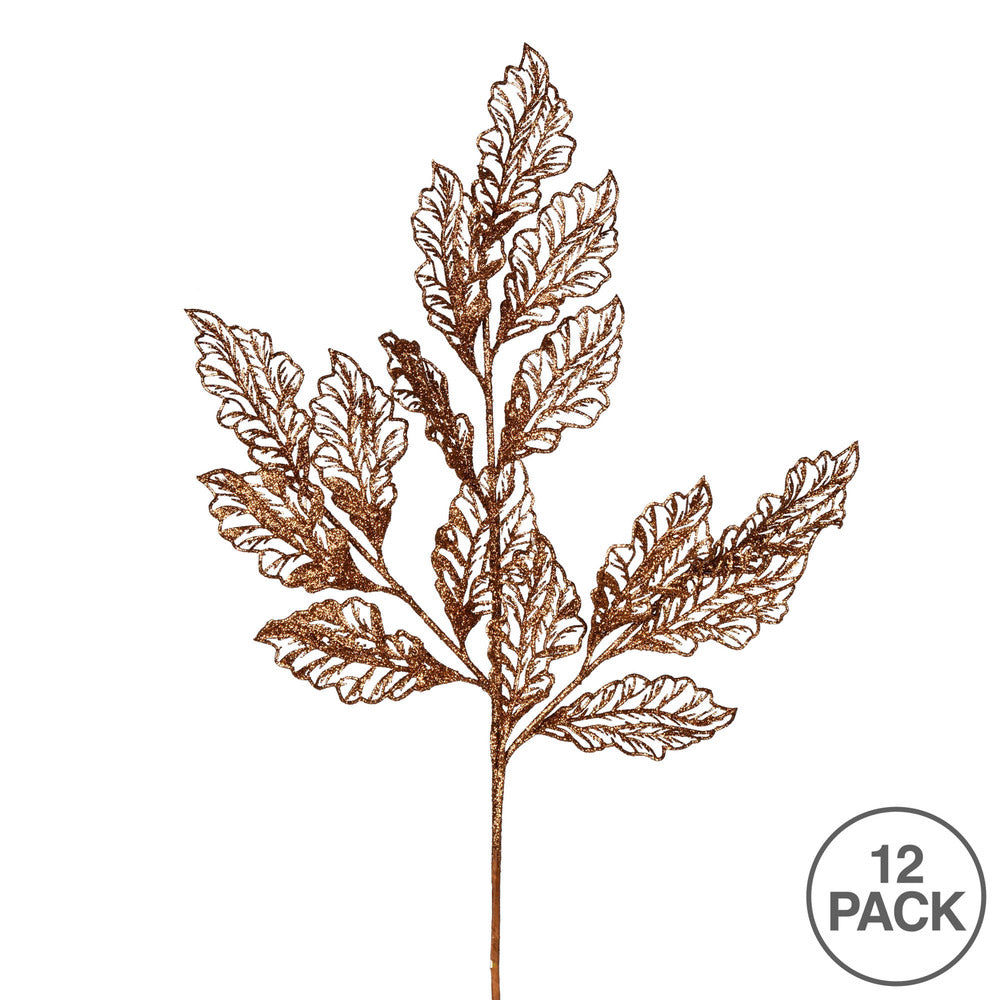 Vickerman 21" Copper Glitter Coleus Leaf Lace Artificial Christmas Spray. Includes 12 sprays per pack.
