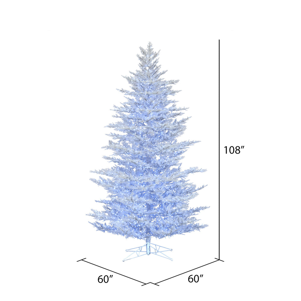 Vickerman 9' x 60" Flocked Cedar Pine Artificial Christmas Tree Low Voltage LED Pure White Wide Angle 3mm Twinkle Lights