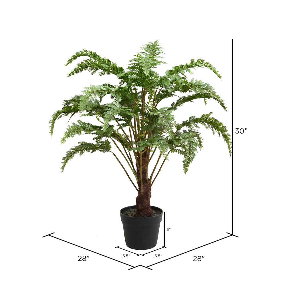 Vickerman 30" Artificial Green Fern in Round Black Pot.
