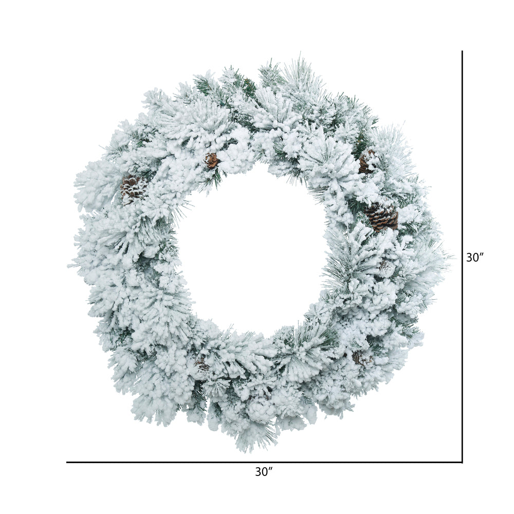 Vickerman 30" Flocked Ashton Pine Artificial Christmas Wreath Unlit