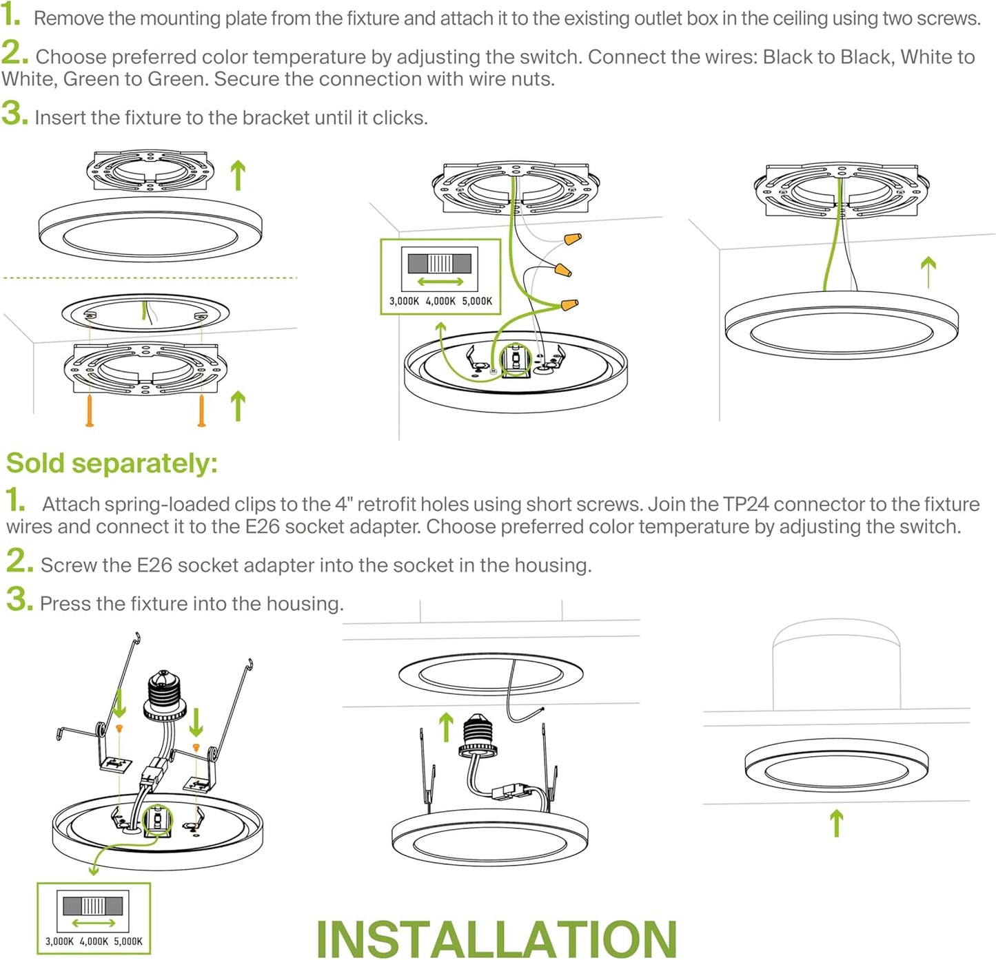 ASD Lighting LED Round Surface Mini Panel 9" 18W CCT Selectable 3000/4000/5000K Dimmable Black ETL Energy Star