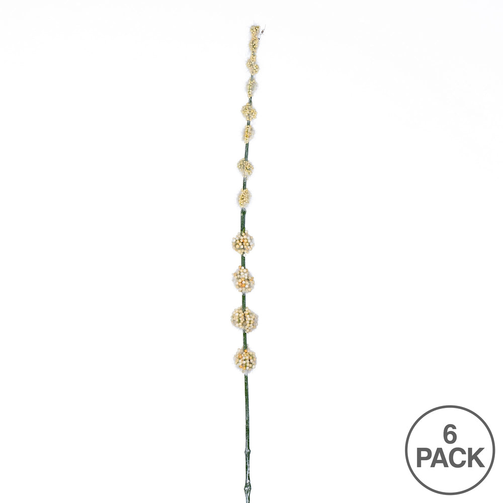 Vickerman 29.5" Artificial Cream Pom Pom Spray. Includes 6 sprays per pack.