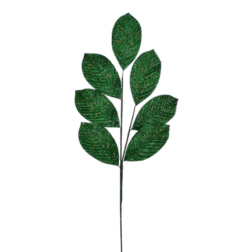 Vickerman 27" Artificial Midnight Green Glitter Leaf Christmas Spray 4 per bag