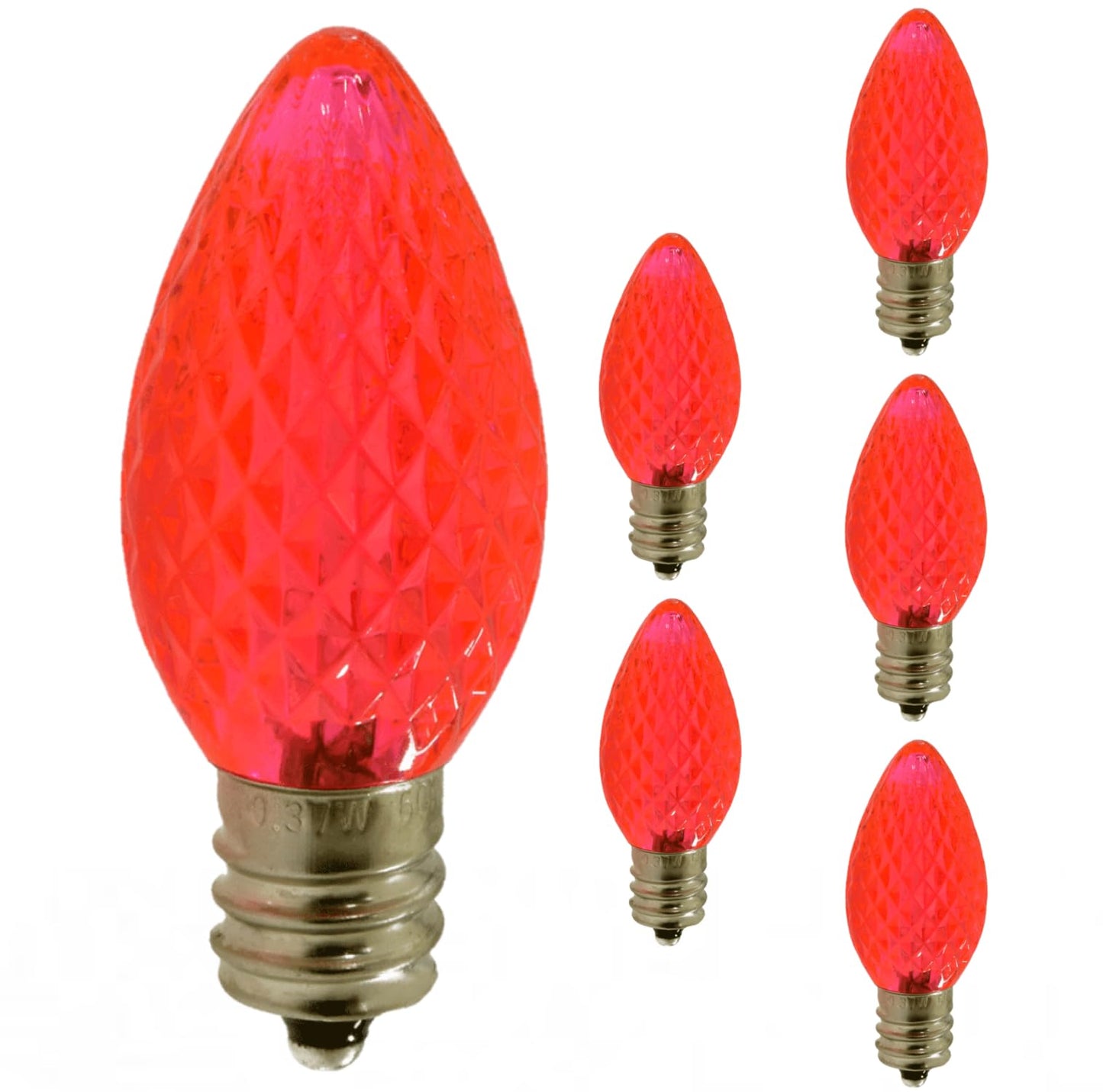 Damar- C7 LED Replacement Christmas Light Bulb Twinkle Transparent Faceted Pink Color 0.96W E12 Candelabra Base 100-130V UL Listed Pack of 6- Shatterproof String Light for Patio Holiday Party Decor