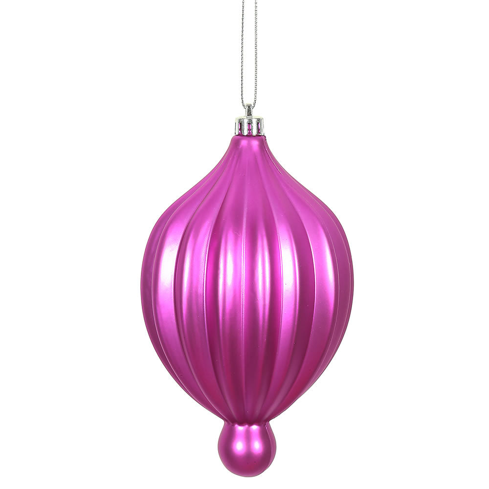 Vickerman 6.3" x 3.5" Fuchsia Matte Lantern Ornament with drilled and wired caps. Comes 4 per Bag.