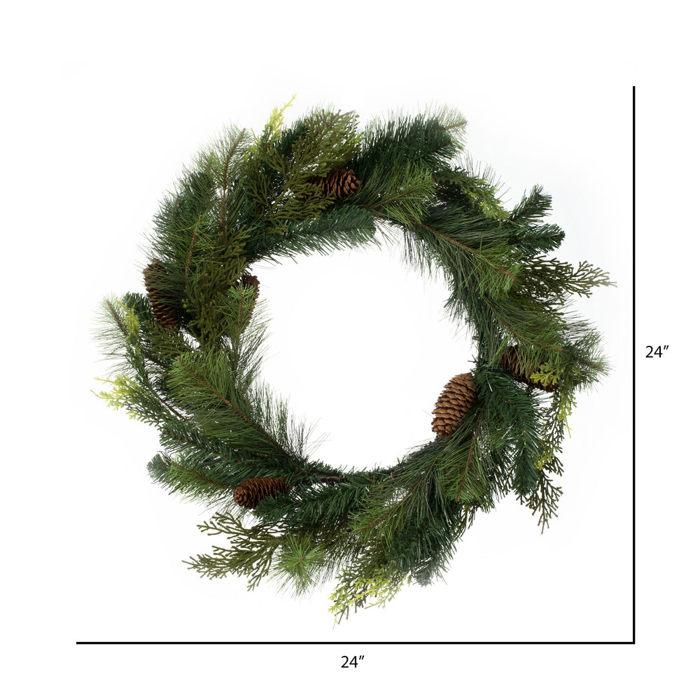 Vickerman 24" Plastic Pine and Cedar Artificial Wreath Unlit