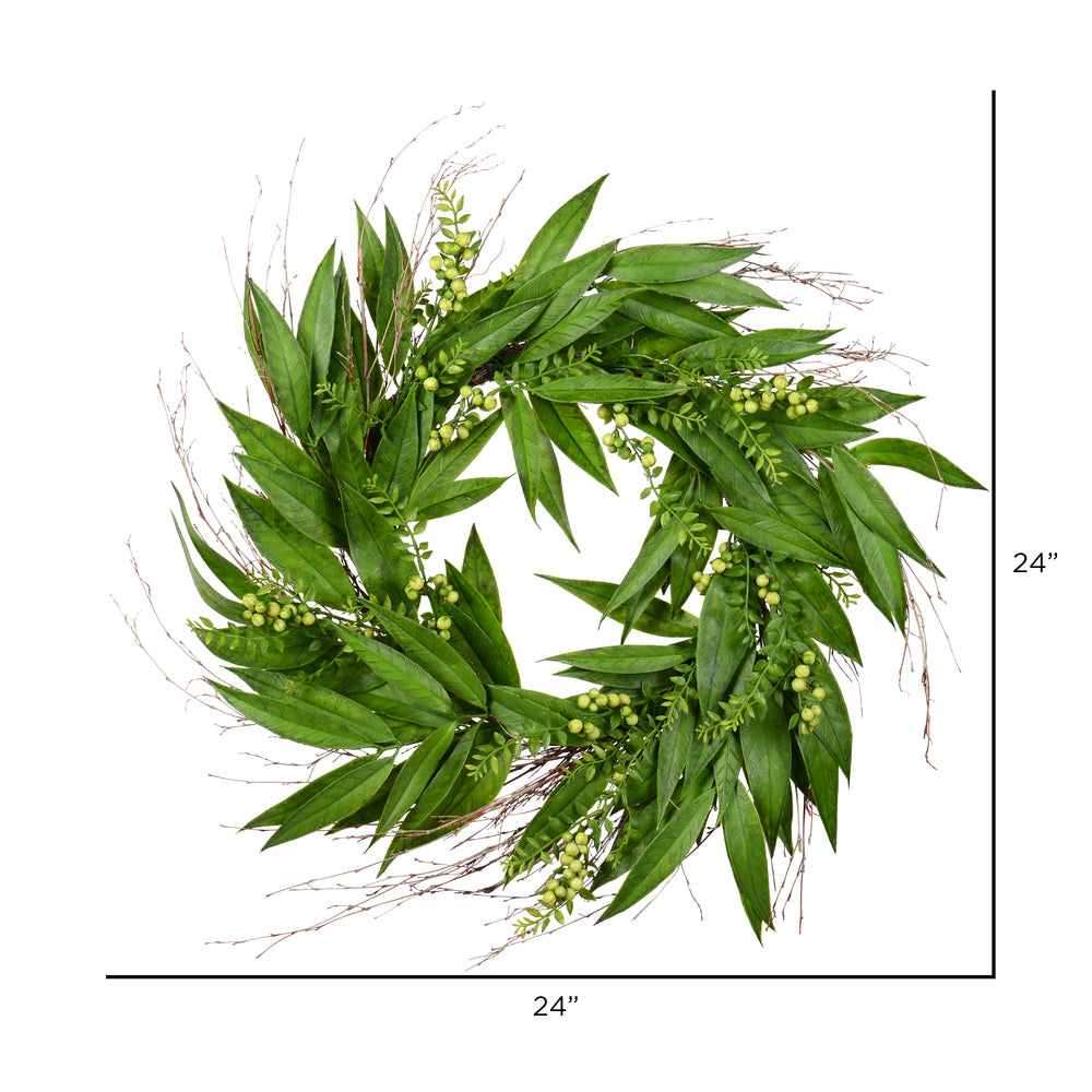 Vickerman 24" Artificial Green Willow Wreath.