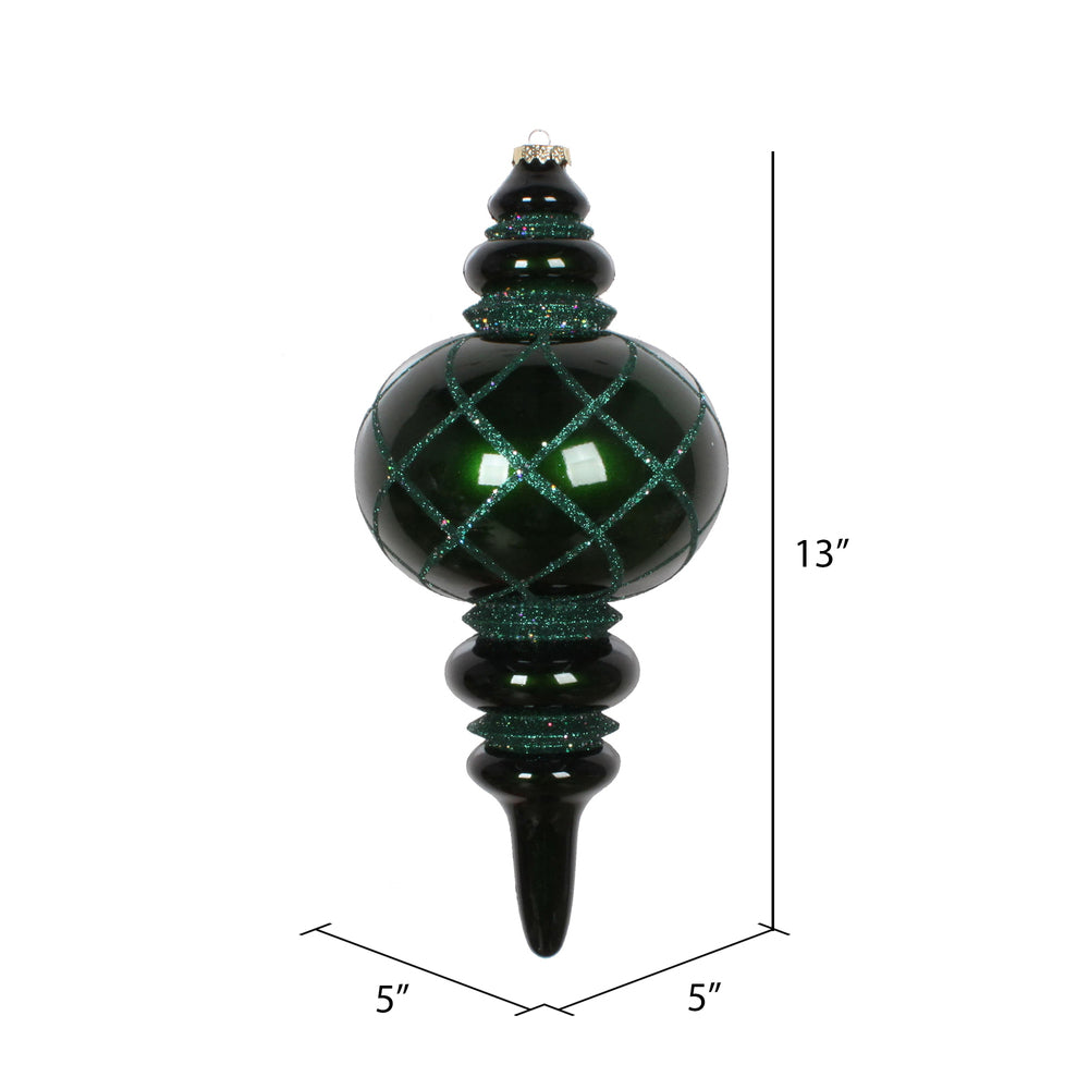 Vickerman 13" Emerald Candy Finish Net Top Finial Ornament with Glitter Accents