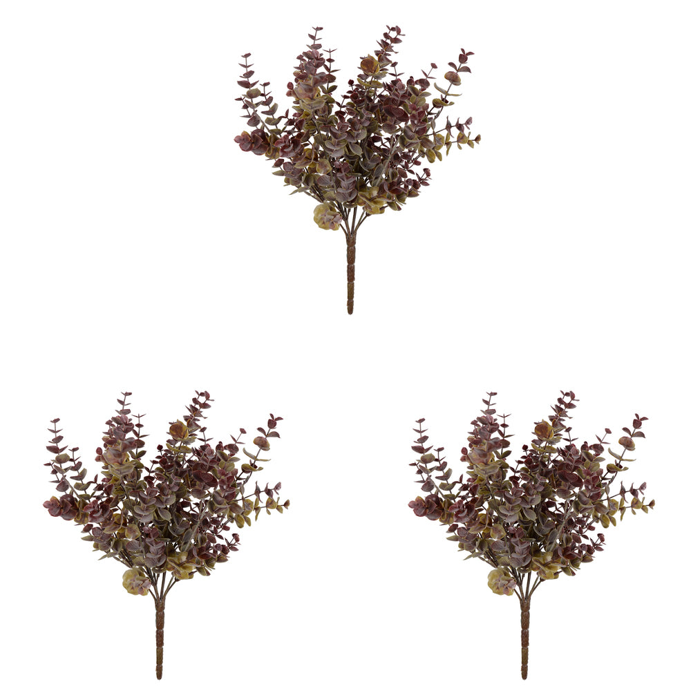 Vickerman 14" Artificial Green and Red Mini Jade Leaf Bush Pick. UV Coated Set of 3
