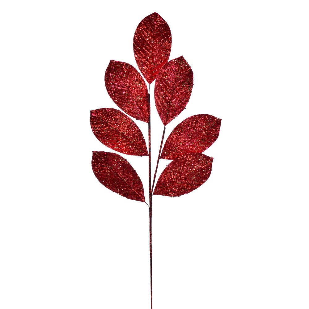 Vickerman 27" Artificial Red Glitter Leaf Christmas Spray 4 per bag