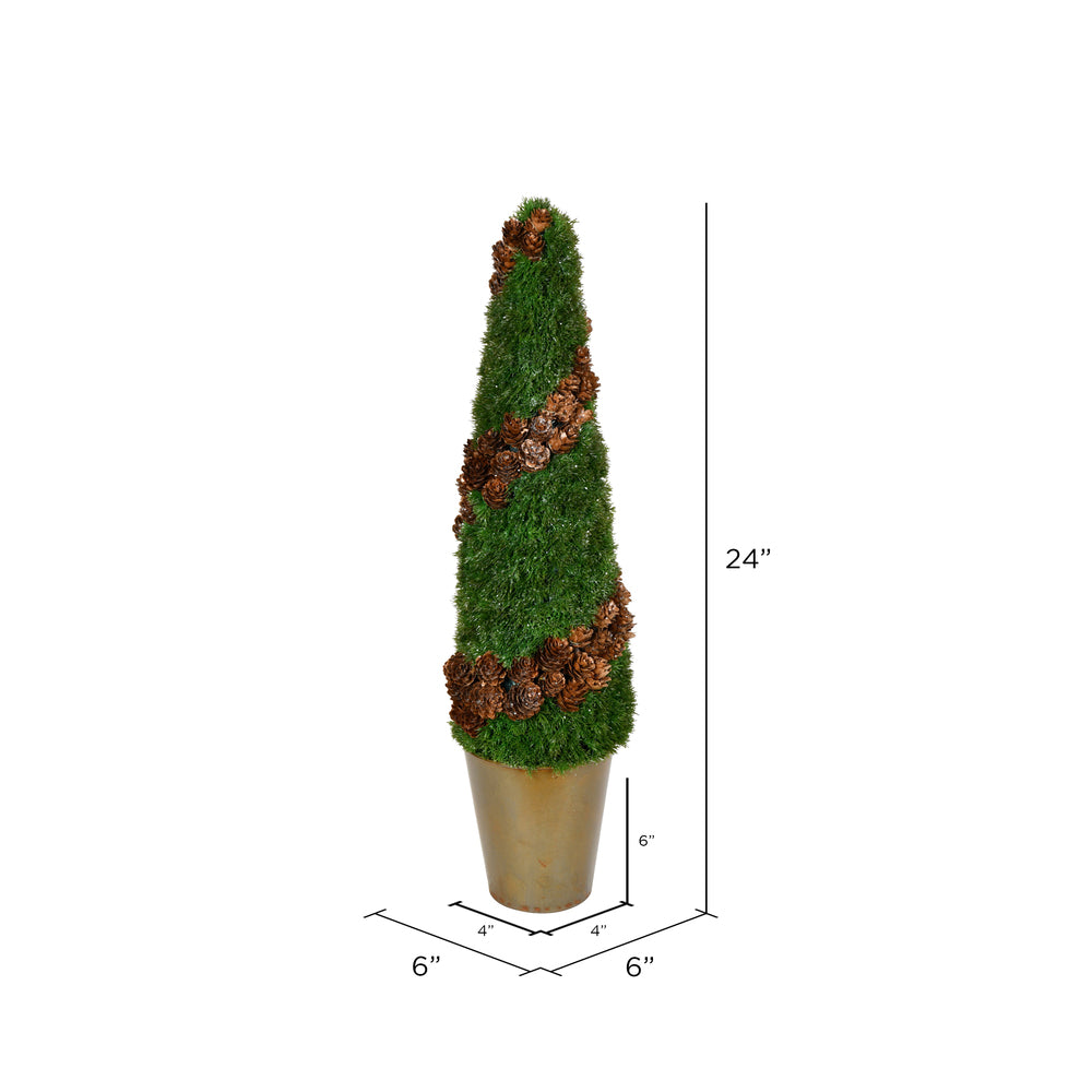 Vickerman 24" Artificial Cone Shape Cedar Tree in Rustic Tin Pot.