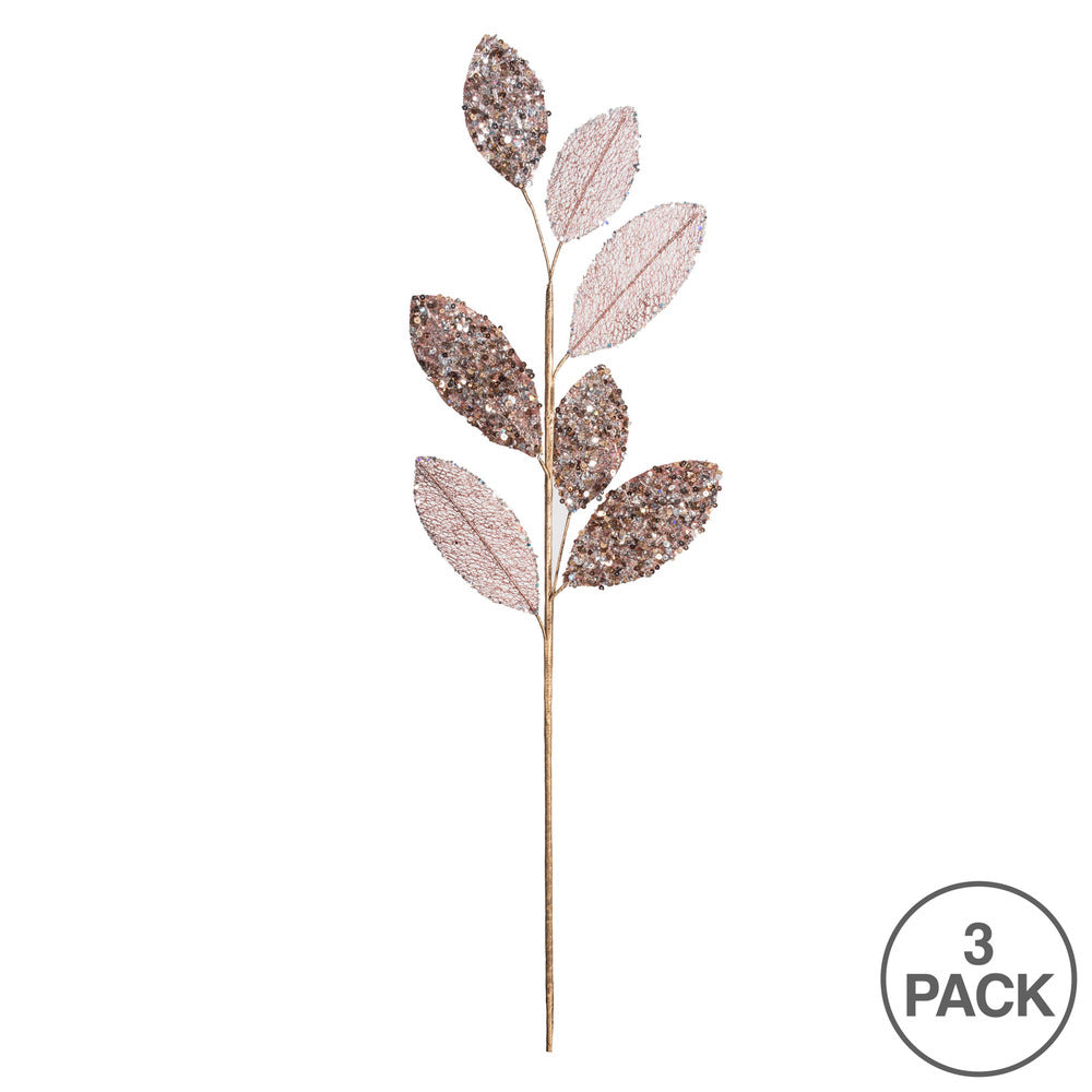 Vickerman 20" Rose Gold Mesh Apple Leaf Artificial Christmas Spray. Includes 3 sprays per pack.