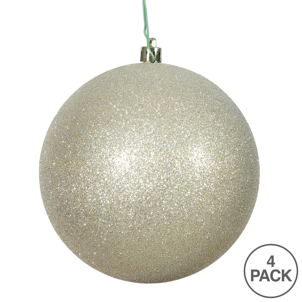 Vickerman 4.75" Champagne Glitter Ball Ornament 4 per Bag