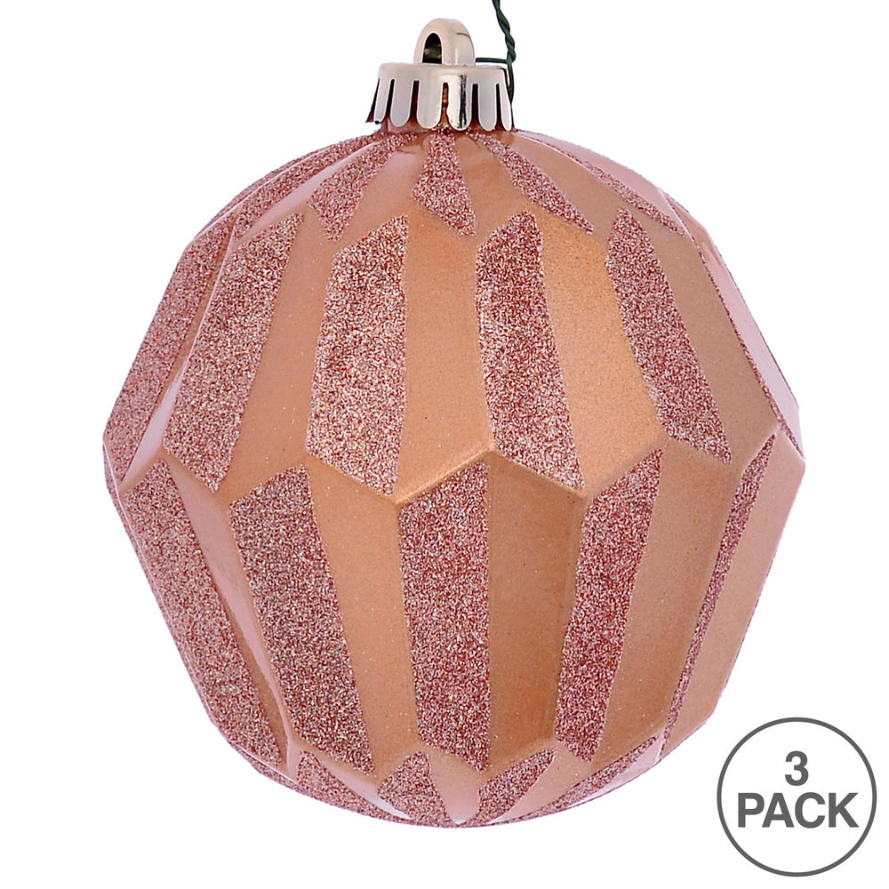 Vickerman 5" Café Latte Glitter Faceted Ball Ornament 3 per Bag