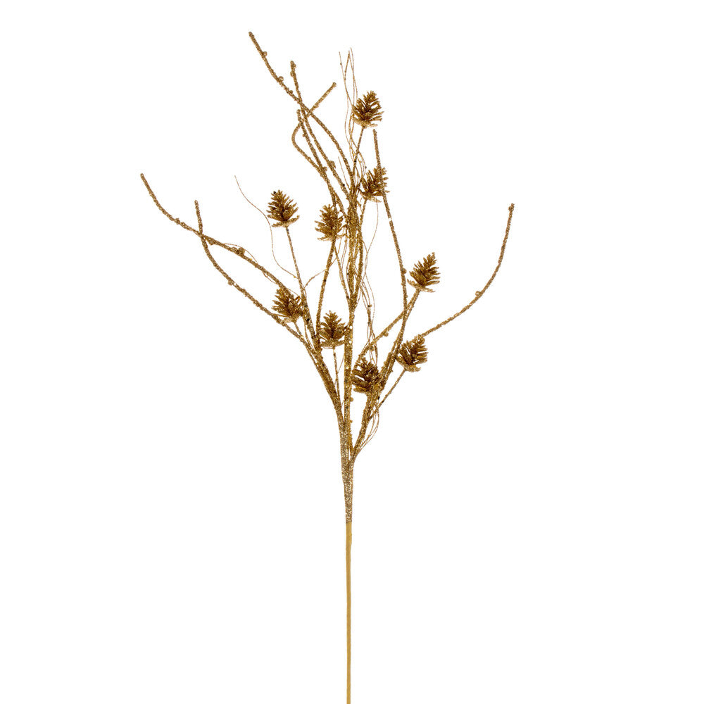 Vickerman 32" Gold Mini Pinecone Twig Glitter Spray 6 per bag.
