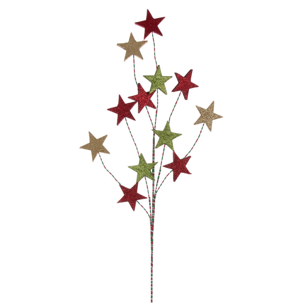 Vickerman 34" Red Green and Gold Stars Glitter Spray 6 per bag.