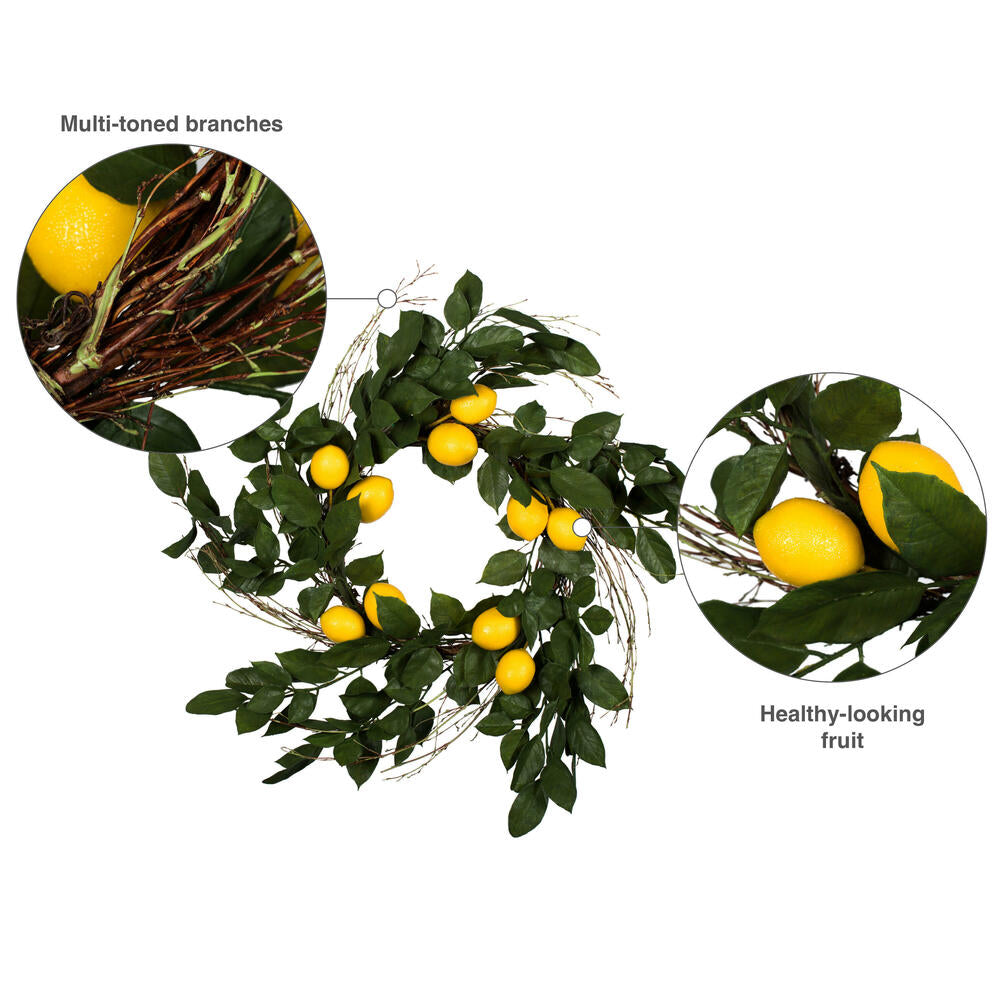Vickerman 24" Artificial Green and Yellow Salal Leaf Lemon Wreath.