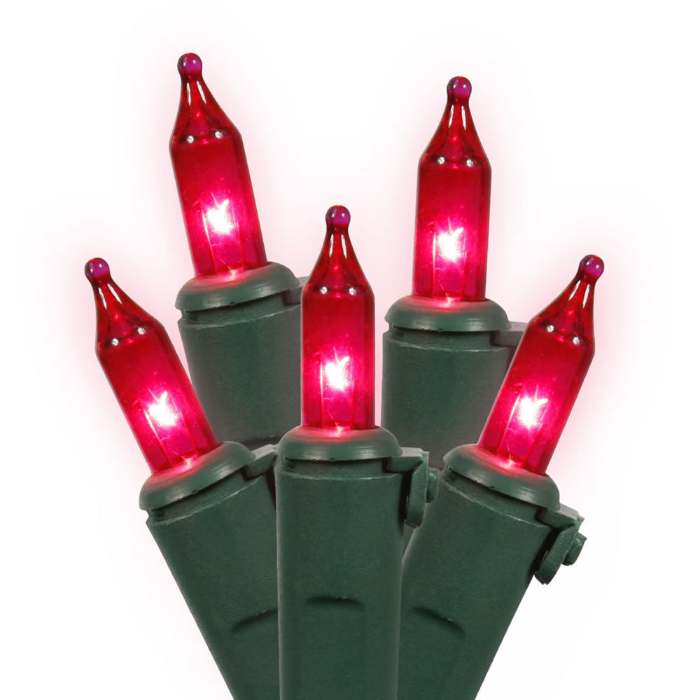 Vickerman 100 Pink Mini-Light on Green Wire 46' Christmas Light Strand