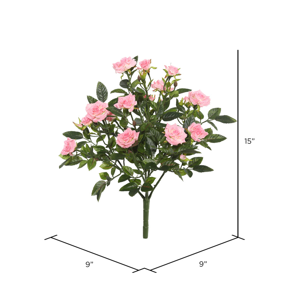 Vickerman 15" Artificial Light Pink Mini Diamond Rose Bush.
