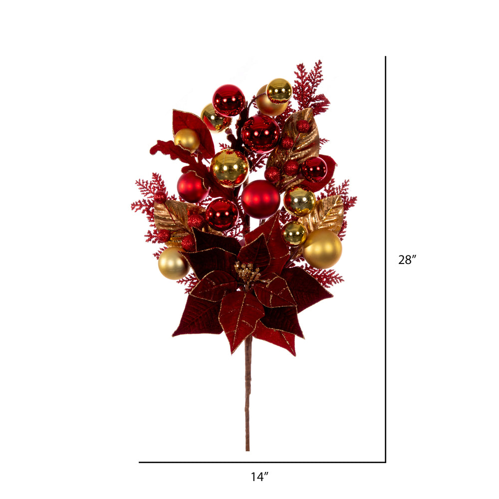 Vickerman 28" Artificial Red Poinsettia Deco Spray. Includes 2 sprays per pack.