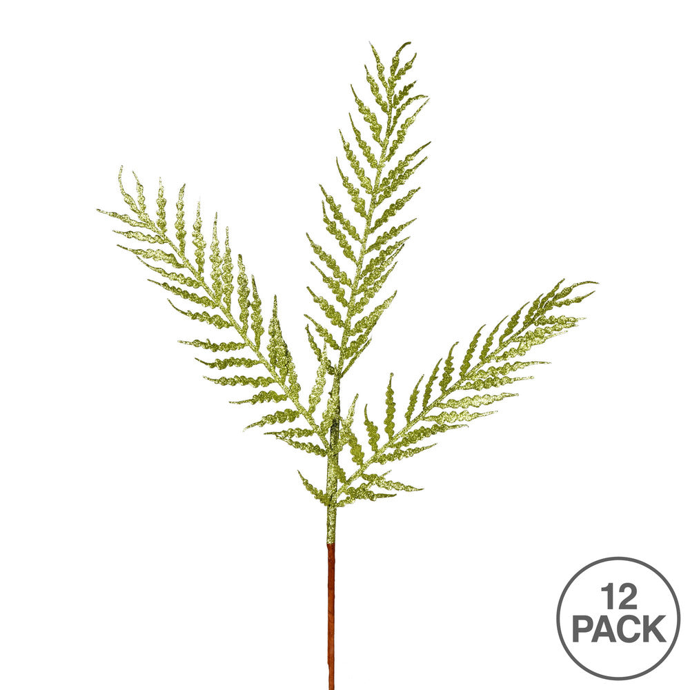 Vickerman 21" Lime Glitter Feather Fern Artificial Christmas Spray. Includes 12 sprays per pack.
