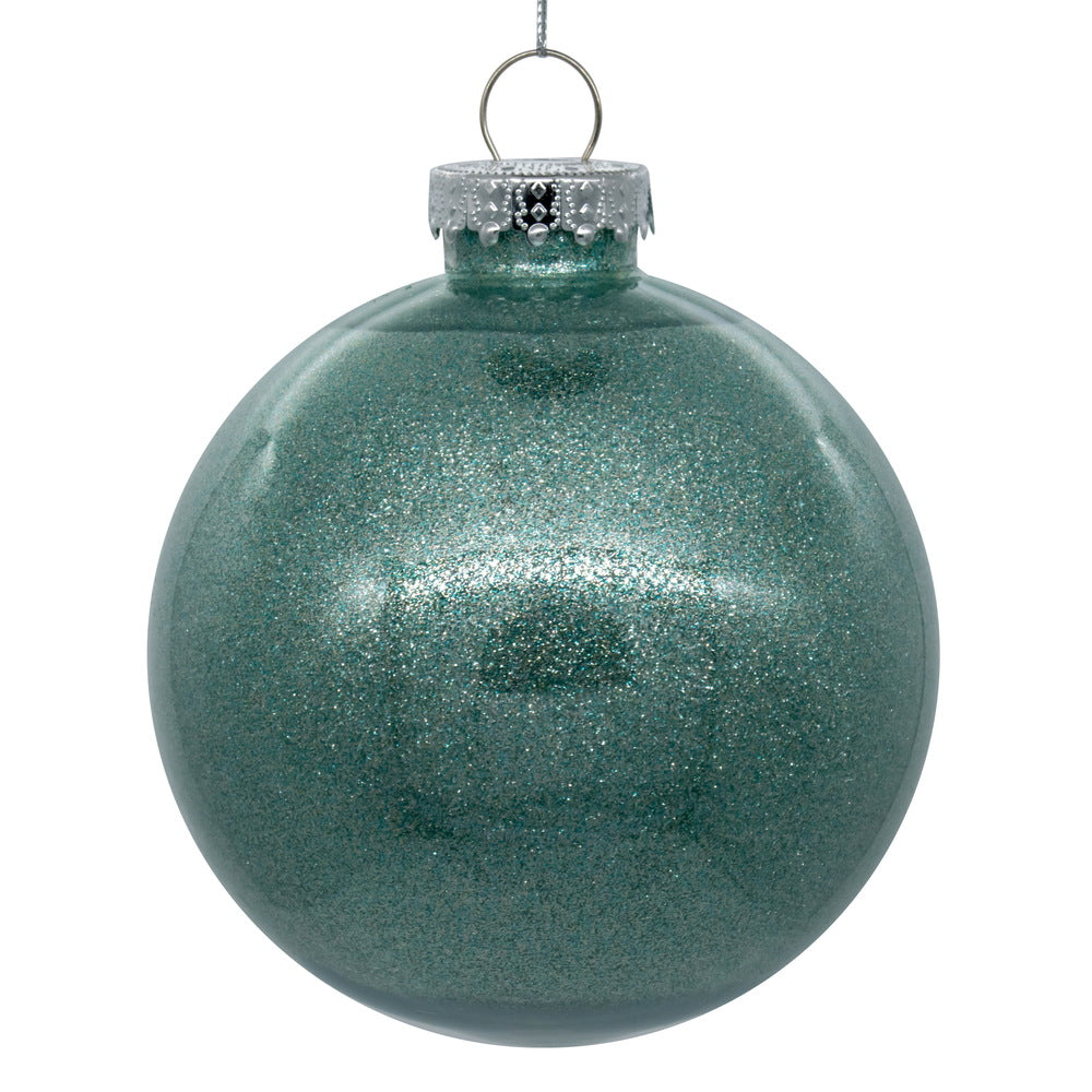 Vickerman 6" Clear Ball Christmas Ornament with Frosty Mint Glitter Interior 4 Pieces per bag