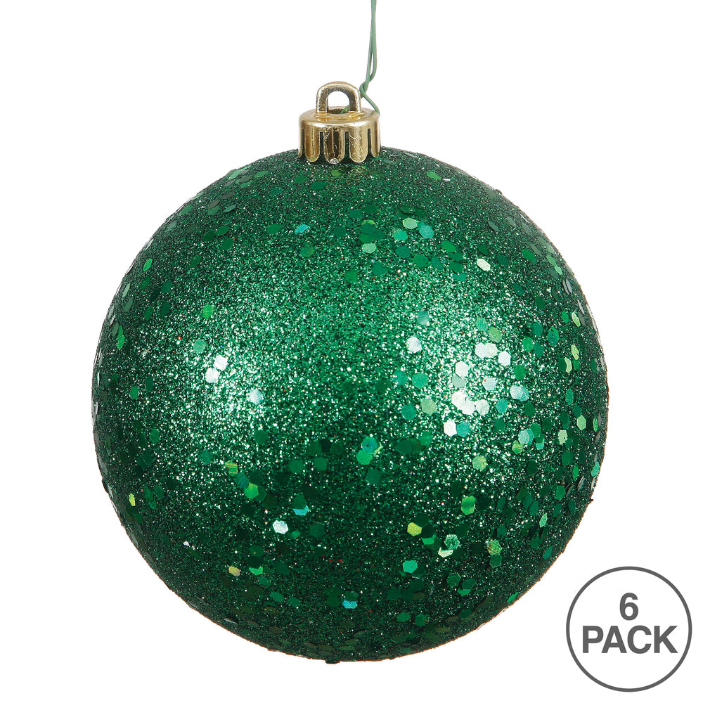 Vickerman 4" Emerald Sequin Ball Ornament 6 per Bag