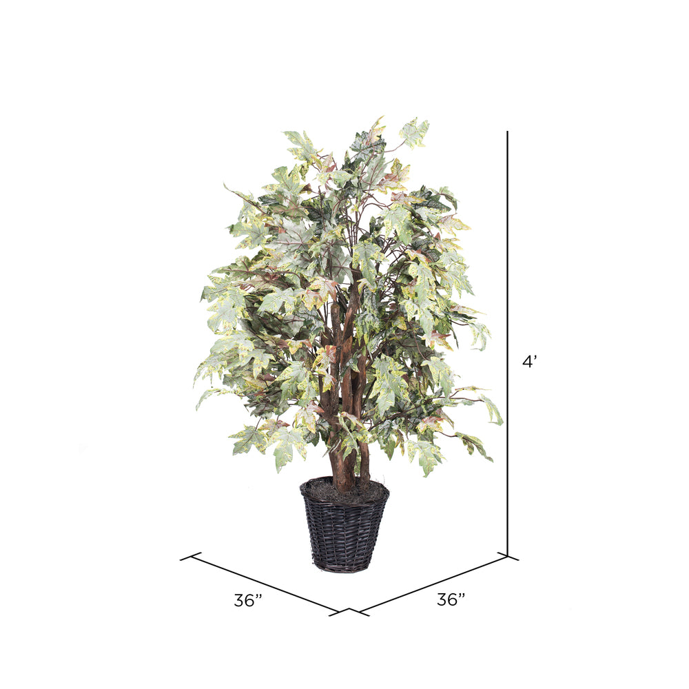 Vickerman 4' Artificial Frosted Maple Extra Full Bush Rattan Basket