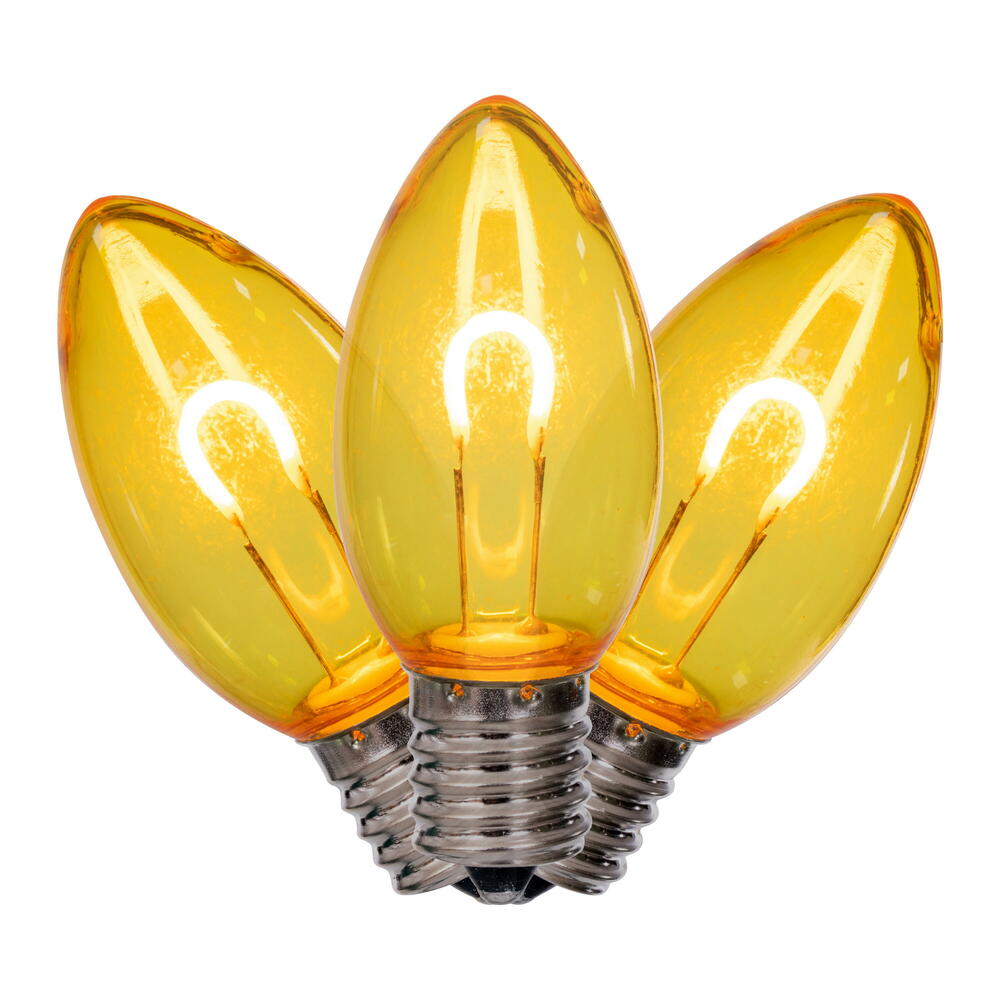 Vickerman C9 Transparent U-Shaped Filament Yellow Bulb, E17 Base, .6 Watts, 25 Pcs Assorted/Bag. Colors included are Blue, Red, Green, Purple and Amber.