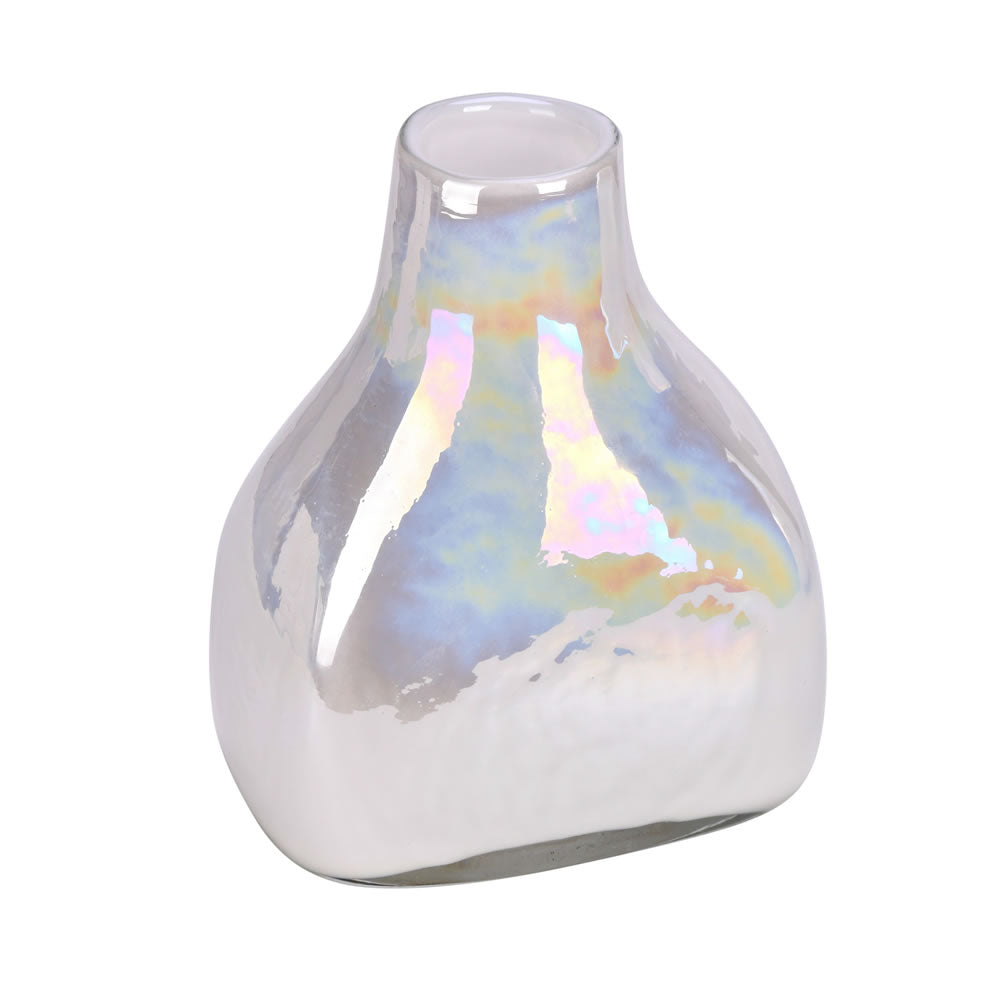 Vickerman 8" White Enamel Glass Bottle Vase. This simple and clean design will mesh with any type of décor. Pair with your favorite faux floral for the perfect finishing touch. Each vase is slightly unique because each piece is hand blown. This vase measu