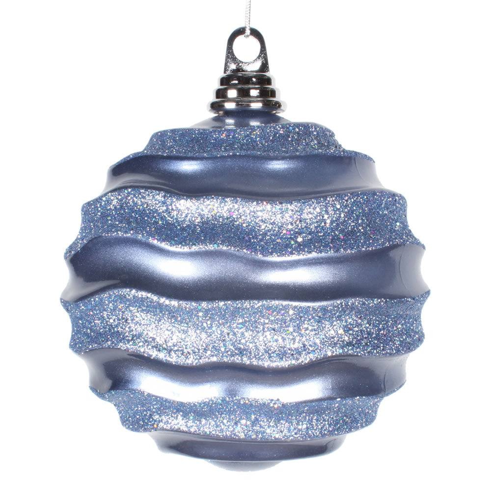 Vickerman 6'' Periwinkle Candy with Glitter Wave Ball Christmas Ornament