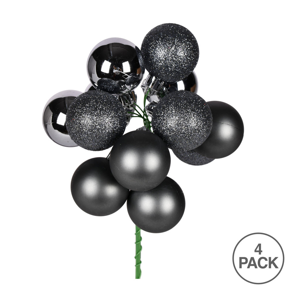 Vickerman 12" Pewter Ball Ornament Christmas Pick 4 per set