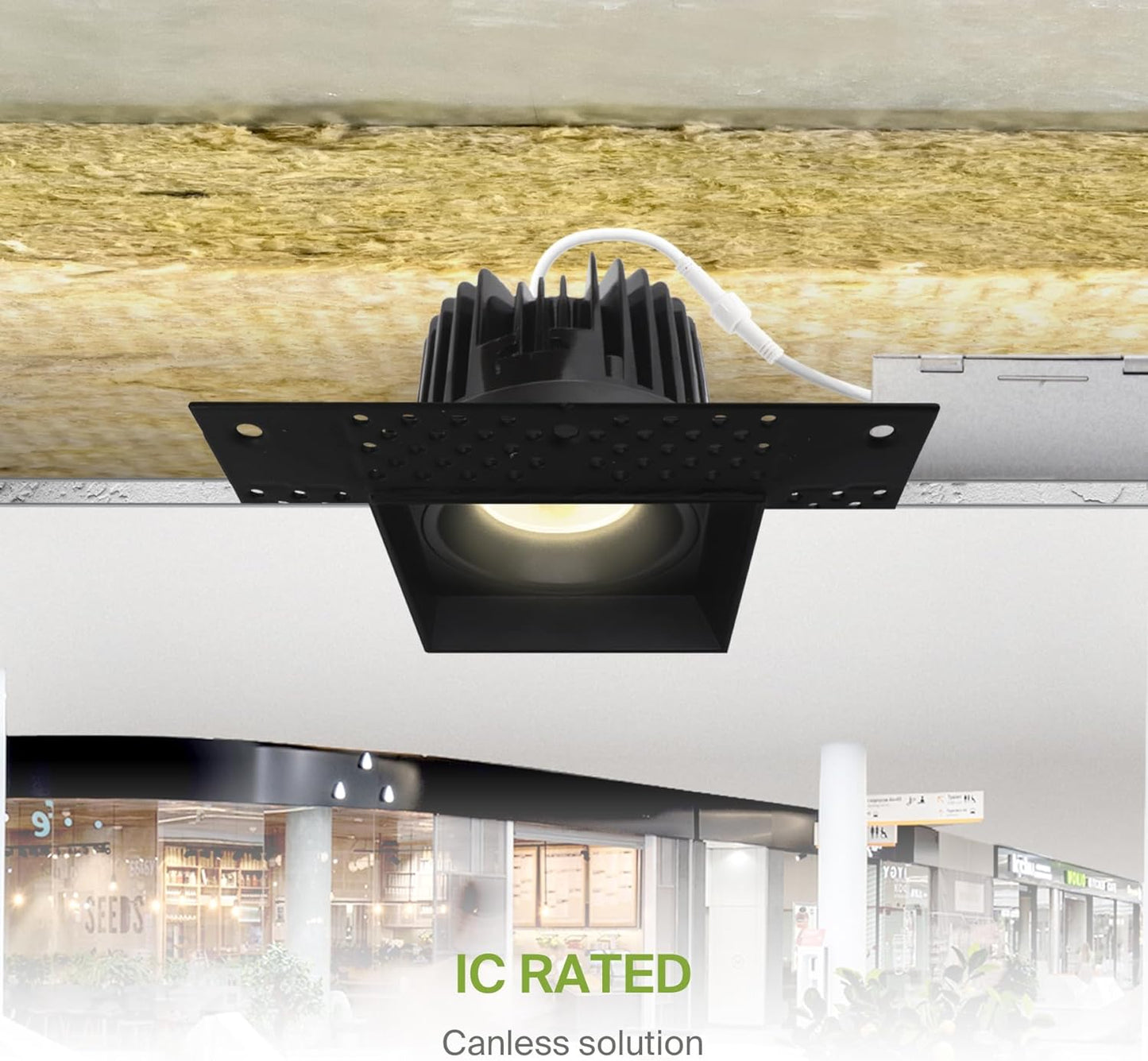 ASD Lighting LED Trimless Downlight Square 4inch 15W 120V Triac 2700/3000/3500/4000/5000K Black ETL Energy Star