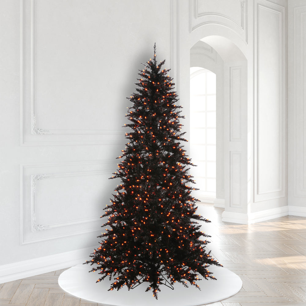 Vickerman 7.5' Black Fir Artificial Christmas Tree Orange Dura-lit LED Lights