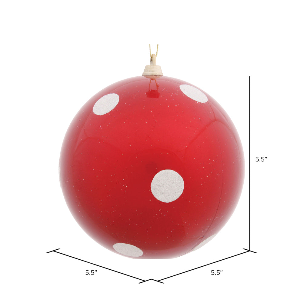 Vickerman 5.5" Red Candy Finish Ball Christmas Ornament with White Polka Dots