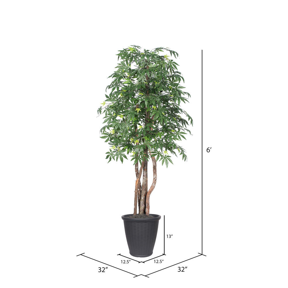 Vickerman 6' Artificial Japanese Maple Executive Tree Gray Round Plastic Container.