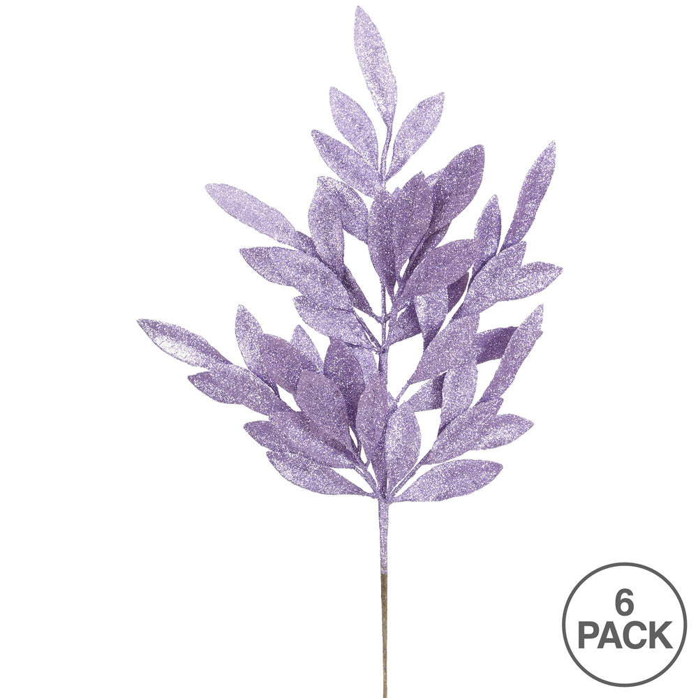 Vickerman 22" Purple Glitter Bay Leaf Artificial Christmas Spray. Includes 6 sprays per pack.