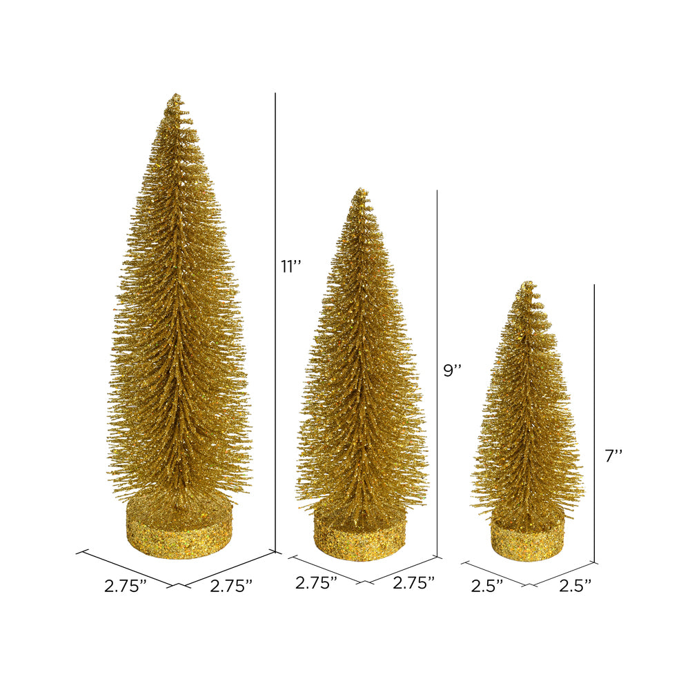 Vickerman 7"-9"-11" Gold Glitter Oval Pine Artificial Christmas Tree Set of 3
