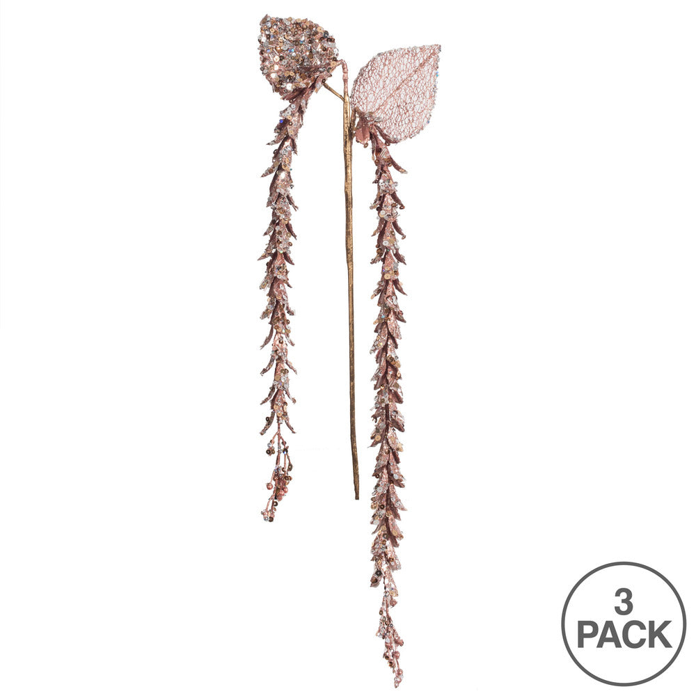 Vickerman 20" Rose Gold Pearl Hanging Lupin Artificial Christmas Spray. Includes 3 sprays per pack.
