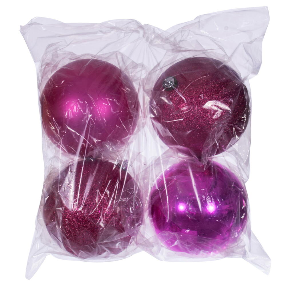 Vickerman 8" Hot Pink 4-Finish Ball Ornament 4 per bag.