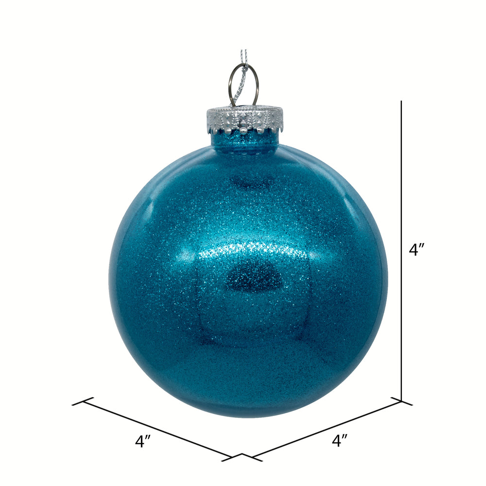 Vickerman 4" Clear Ball Christmas Ornament with Turquoise Glitter Interior 6 Pieces per bag