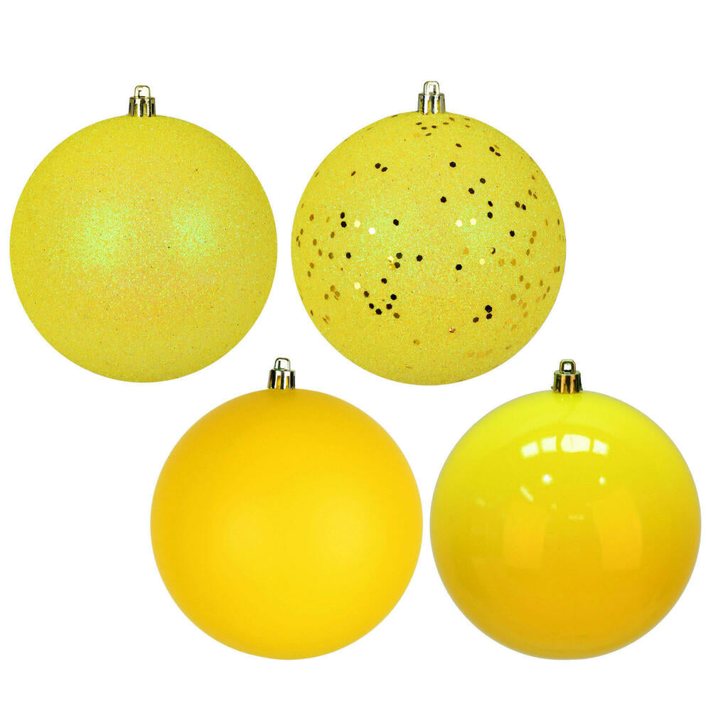 Vickerman 4.75" Yellow 4-Finish Ball Ornament Assortment 4 per Box