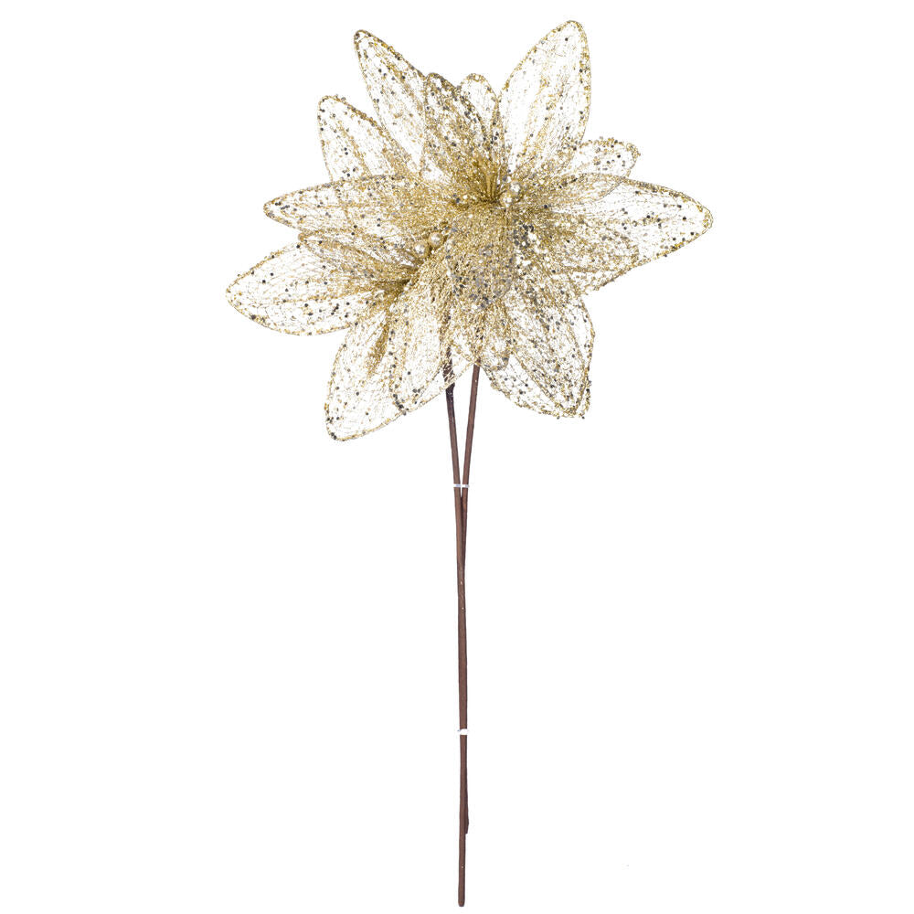 Vickerman 24" Champagne Mesh Glitter Sequin Poinsettia 2 per bag.