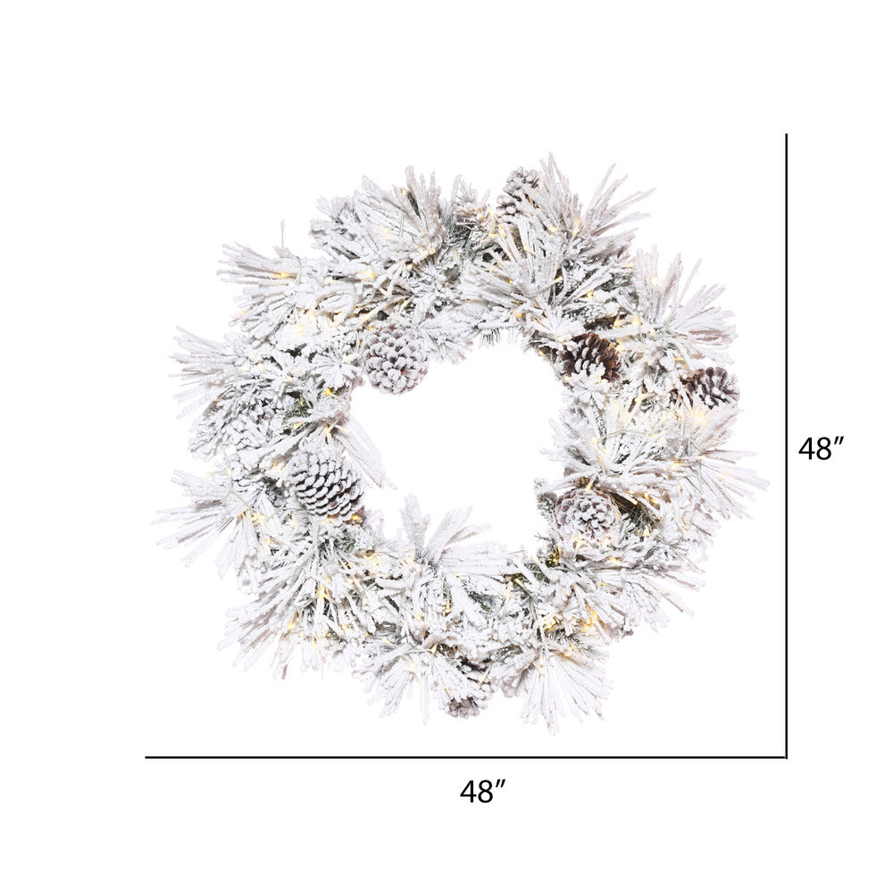 Vickerman 48" Flocked Atka Artificial Christmas Wreath Warm White LED lights.