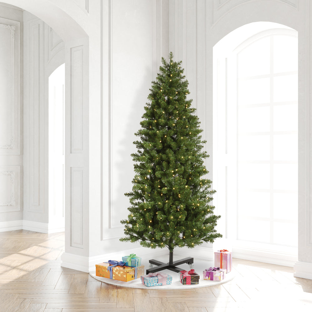 Vickerman 7.5' Grand Teton Slim Artificial Christmas Tree Single Mold Warm White LED Lights