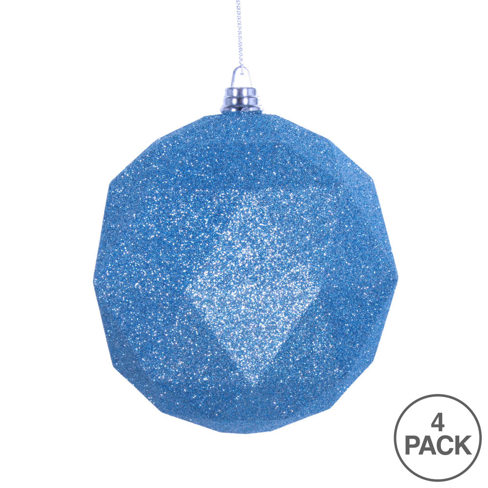 Vickerman 6" Baby Blue Glitter Geometric Ball Ornament 4 per bag