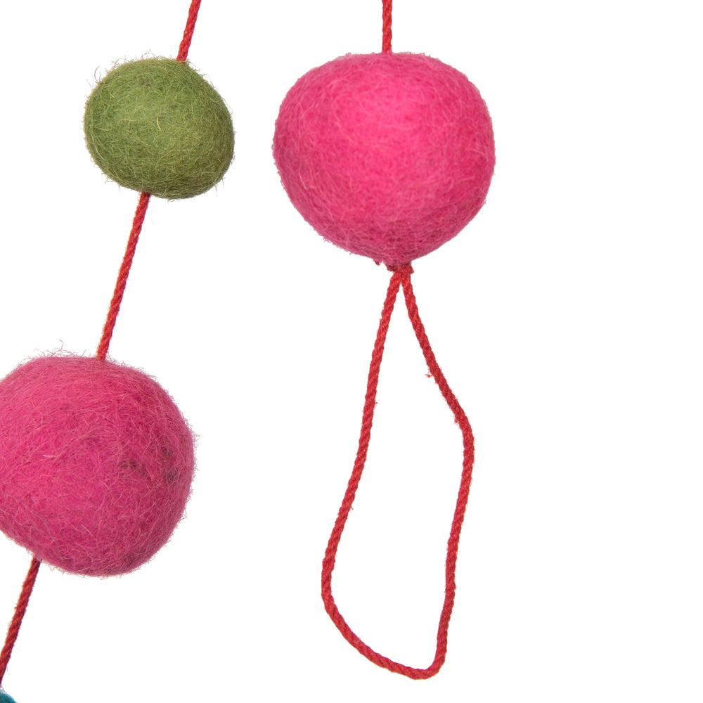 Vickerman 6' Pink Turquoise and Lime Wool Pom Pom Garland