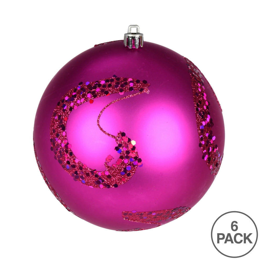 Vickerman 4" Fuchsia Matte Sequin Swirl Ornament 6 per Bag