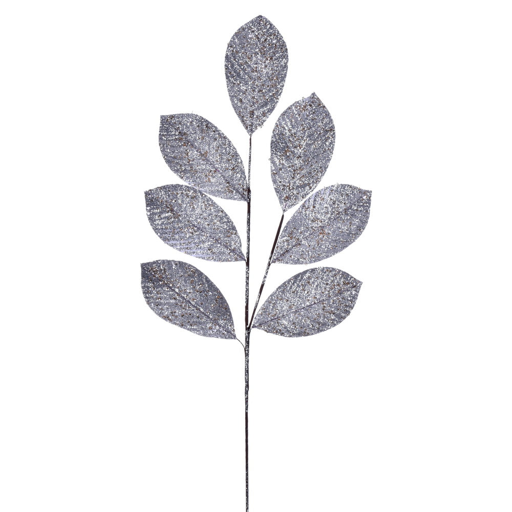 Vickerman 27" Artificial Silver Glitter Leaf Christmas Spray 4 per bag