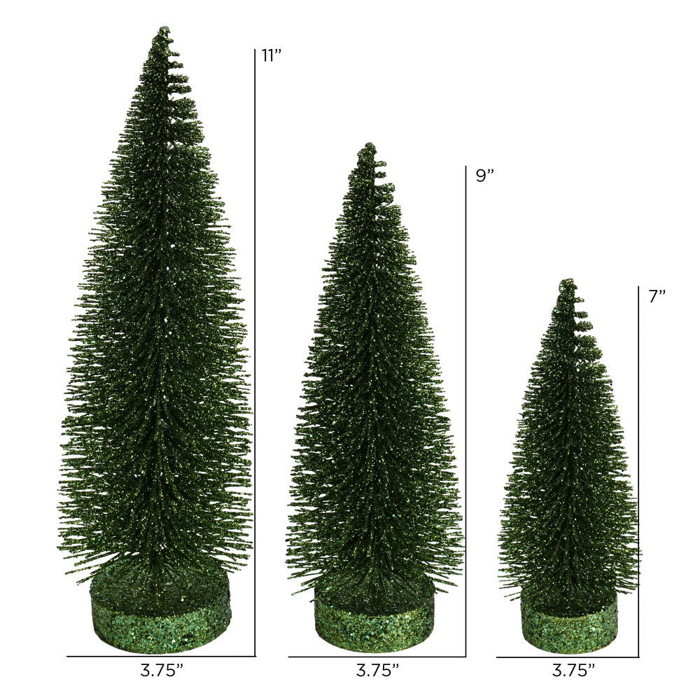 Vickerman 7"-9"-11" Moss Green Glitter Oval Pine Artificial Christmas Tree Set of 3